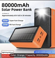 80000mAh Portable Solar Power Bank Waterproof USB External Battery Pack Charger