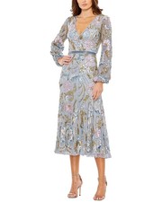 Mac Duggal Long Cuff Sleeve Embellished Midi Dress Women's Metallic 10