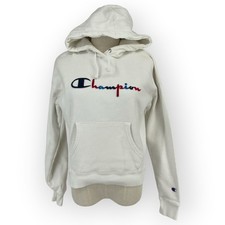 Champion Reverse Weave Hoodie White Multi Color Script Logo Small GF757