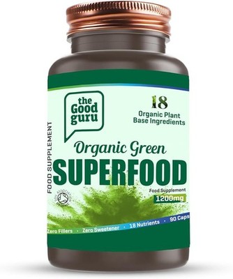 The Good Guru Bio Green Superfood - Mischung aus 18 Pflanzen, 90 Kapseln