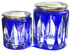 Pair Art Deco Glass Vanity Jars W/Lids-Antique Cut Crystal Cobalt Powder Jars — photo 1