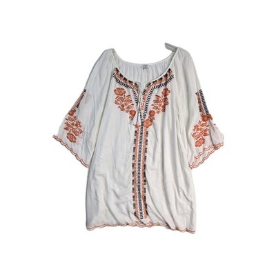 C/C Chic Connection White Embroidered Boho Peasant Bell Sleeve Dress 2X