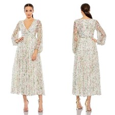 Mac Duggal 93788 White Embellished Floral Print Faux Wrap A Line Dress Sz 8 NWT
