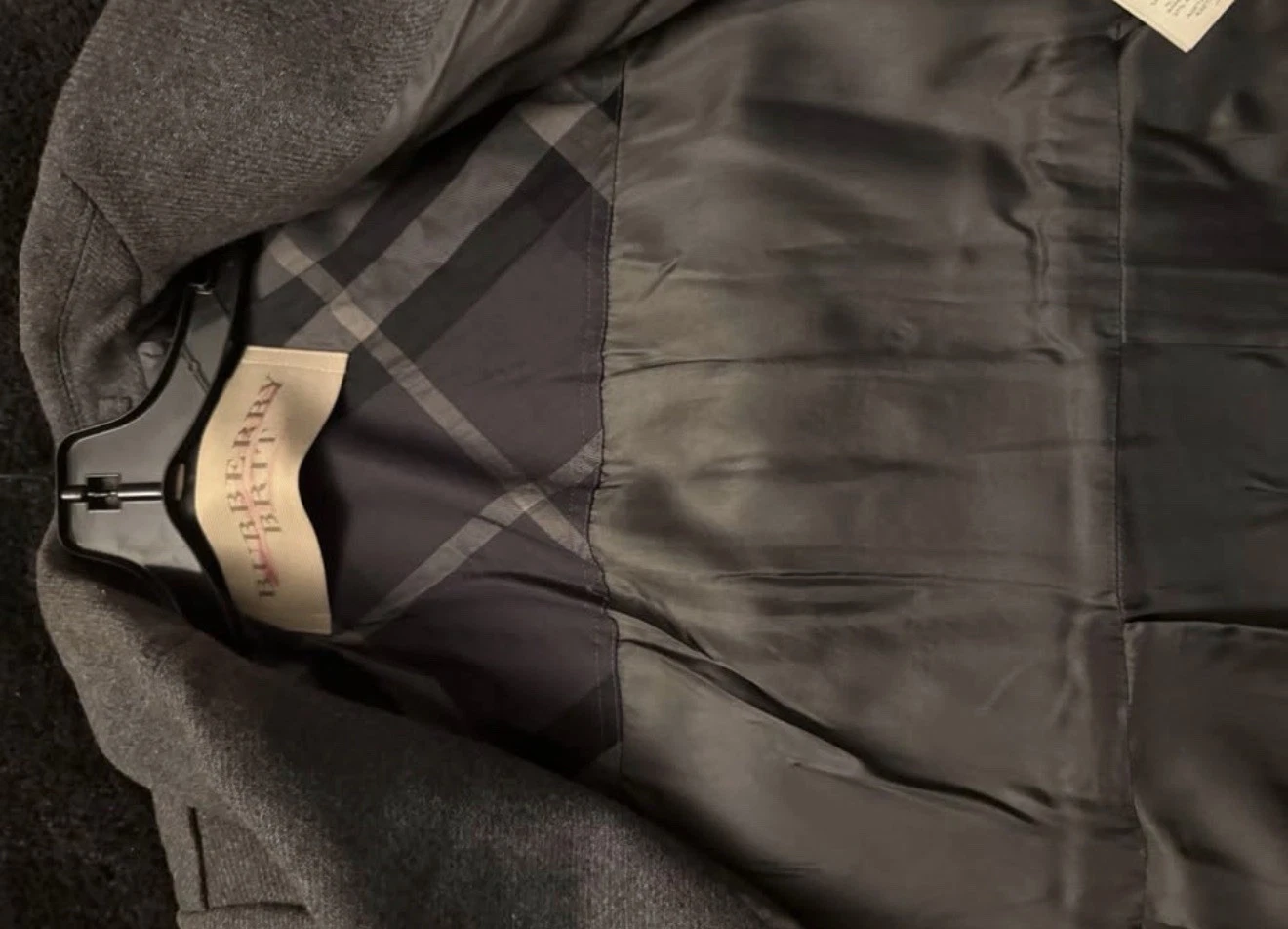Burberry Brit Gray Wool Pea Coat Double Breasted Button Lined Size S image 5