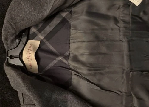 Burberry Brit Gray Wool Pea Coat Double Breasted Button Lined Size S image 5