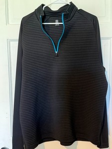 PGA TOUR Mens Golf Shirt XL TG Black 1/4 Zip Blue Trim Textured Polo 0266