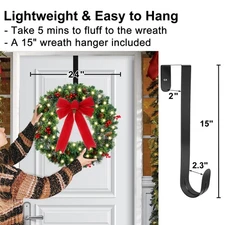 Battery Operated  Christmas Door Wreath w/ 50 LED Lights & Timer & 8 Light Modes