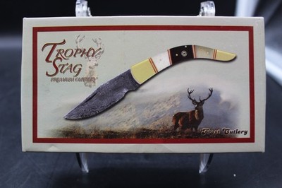 Trophy Stag Damascus Folder Knife Ts-198 DM W/ Sheath