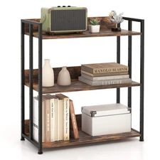 3-Tier Industrial Metal Frame Corner Bookcase w/Adjustable Shelves Rustic Brown