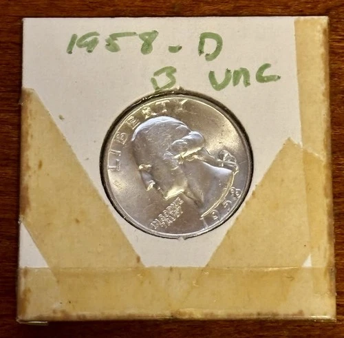 1958-D Washington Quarter UNC 90% Silver Beautiful Slabbed in 1970s