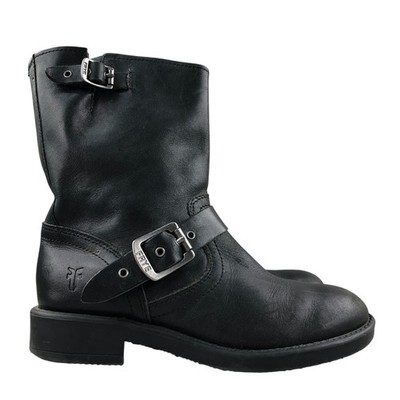 Frye Boys EU 34 (US 3) Engineer Black Leather Closed Toe Dual Buckle Moto Boots
