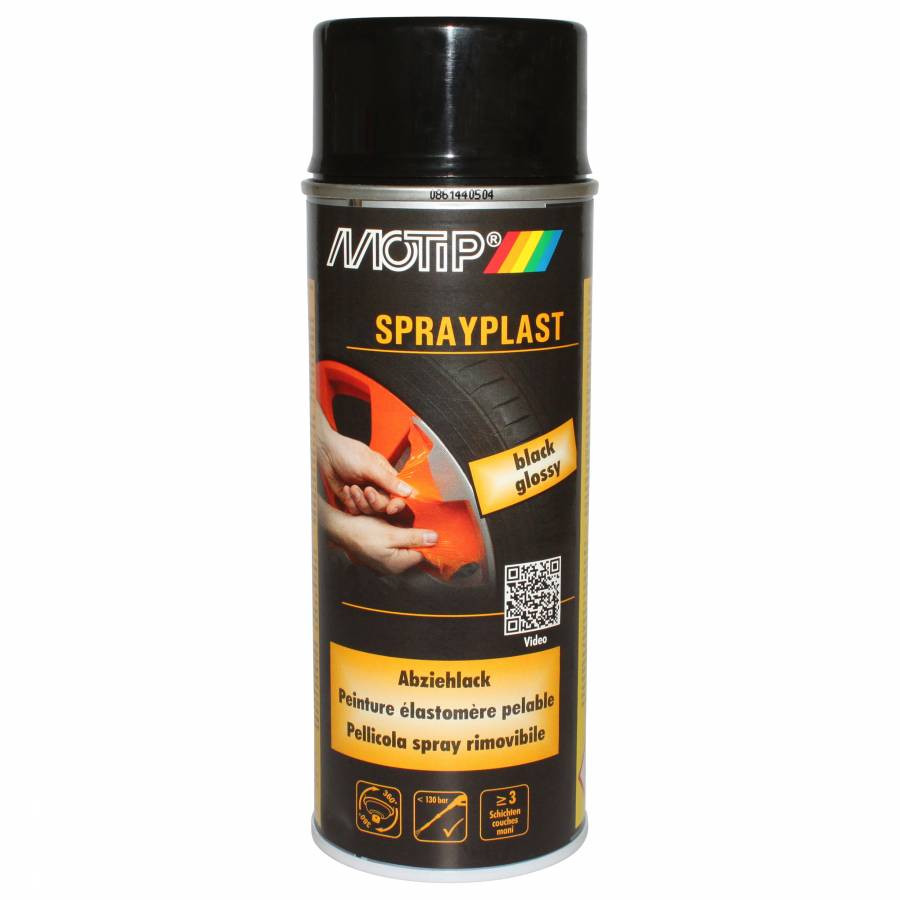 Bombe de peinture Motip Sprayplast noir brillant aérosol amovible carrosserie jante
