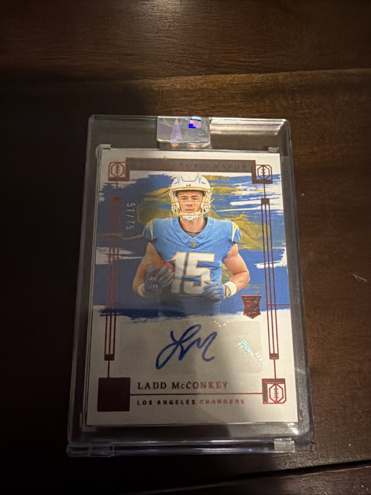 2024 Panini Impeccable - Rookie Autographs Ladd McConkey #RA-LMY Red /75 (RC)