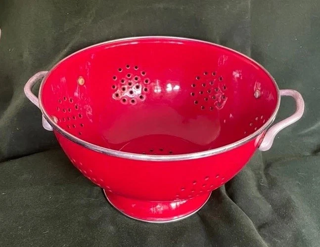 Vintage Red Enamel Colander