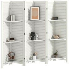 6 Panel Privacy Screen, Room Divider with 3 Shelves White
