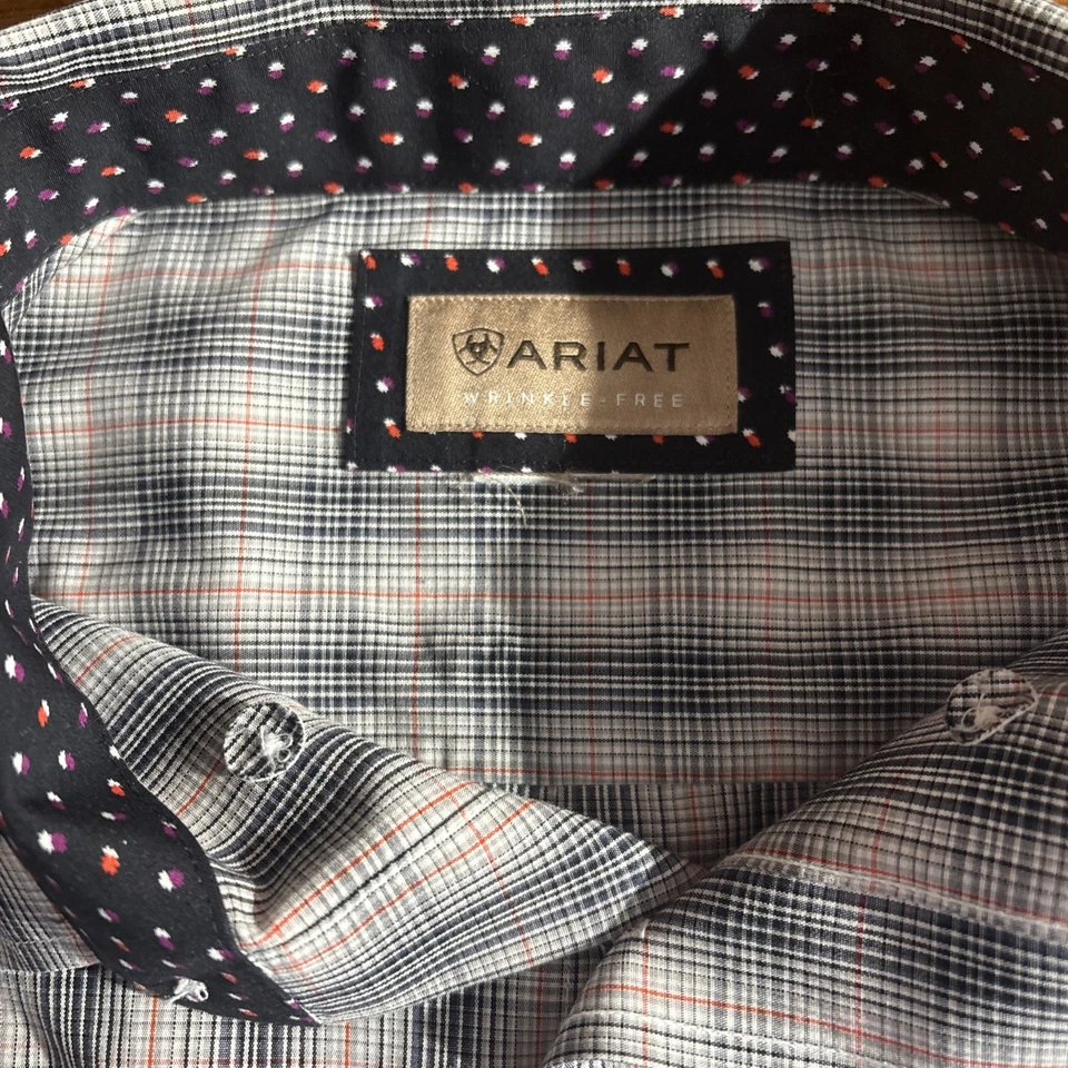 Ariat Shirt Men 2XL Plaid Wrinkle Free Vahn Classic Long Sleeve Button Flip Cuff - Image 4 of 4