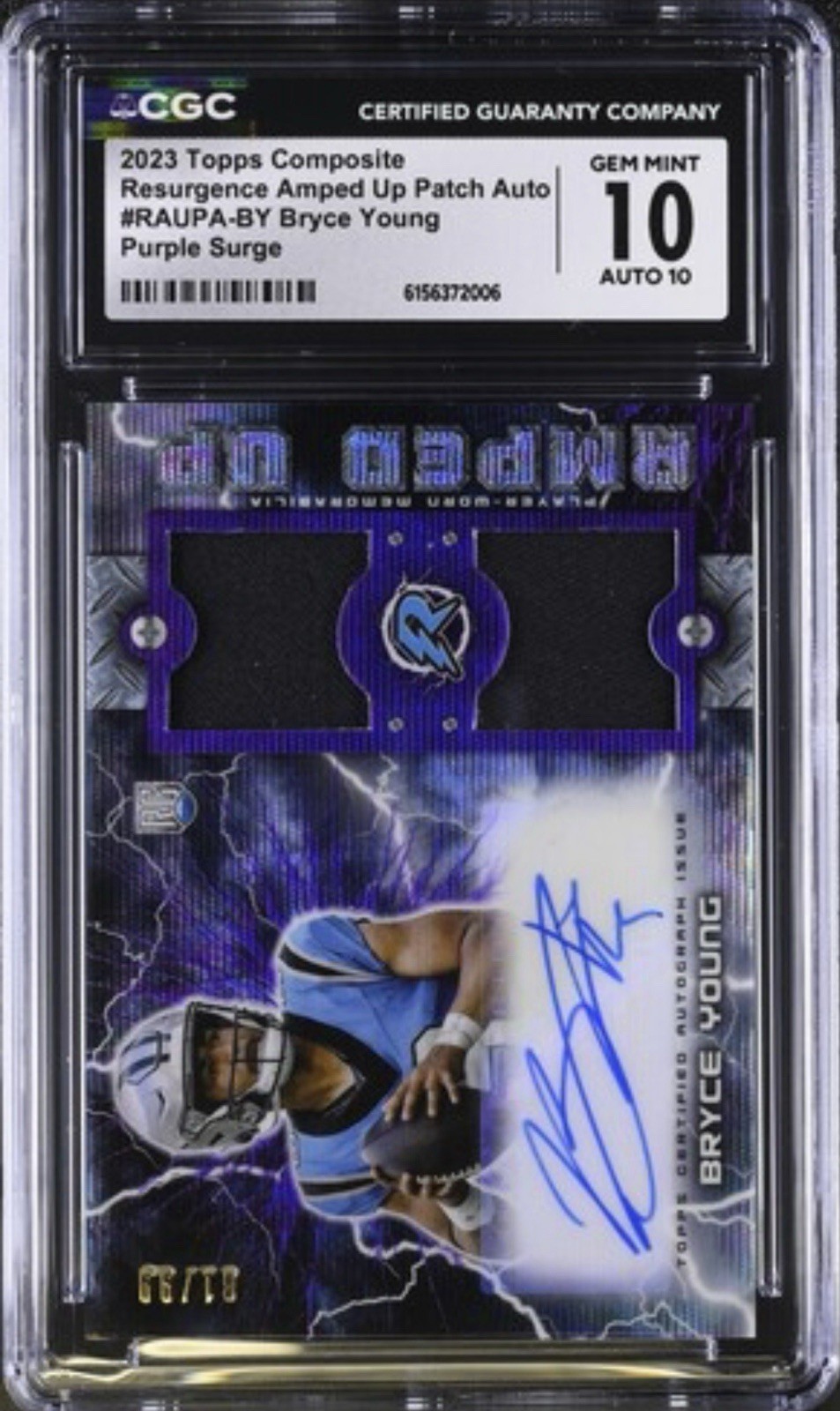 Topps 2023 Composite Bryce Young RAUPA-BY Patch Auto Purple Surge /99 CGC 10