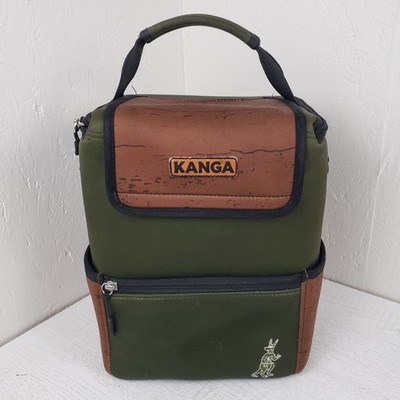 Kanga Pouch Insulated 12 Can Cooler Bag Olive Green Brown Wood Grain Soft Sided