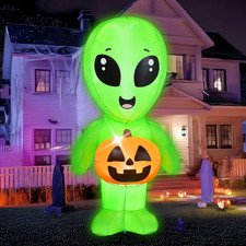 5Ft Tall Halloween Inflatable Alien, Alien Inflatable with Blow up Pumpkin, Alie