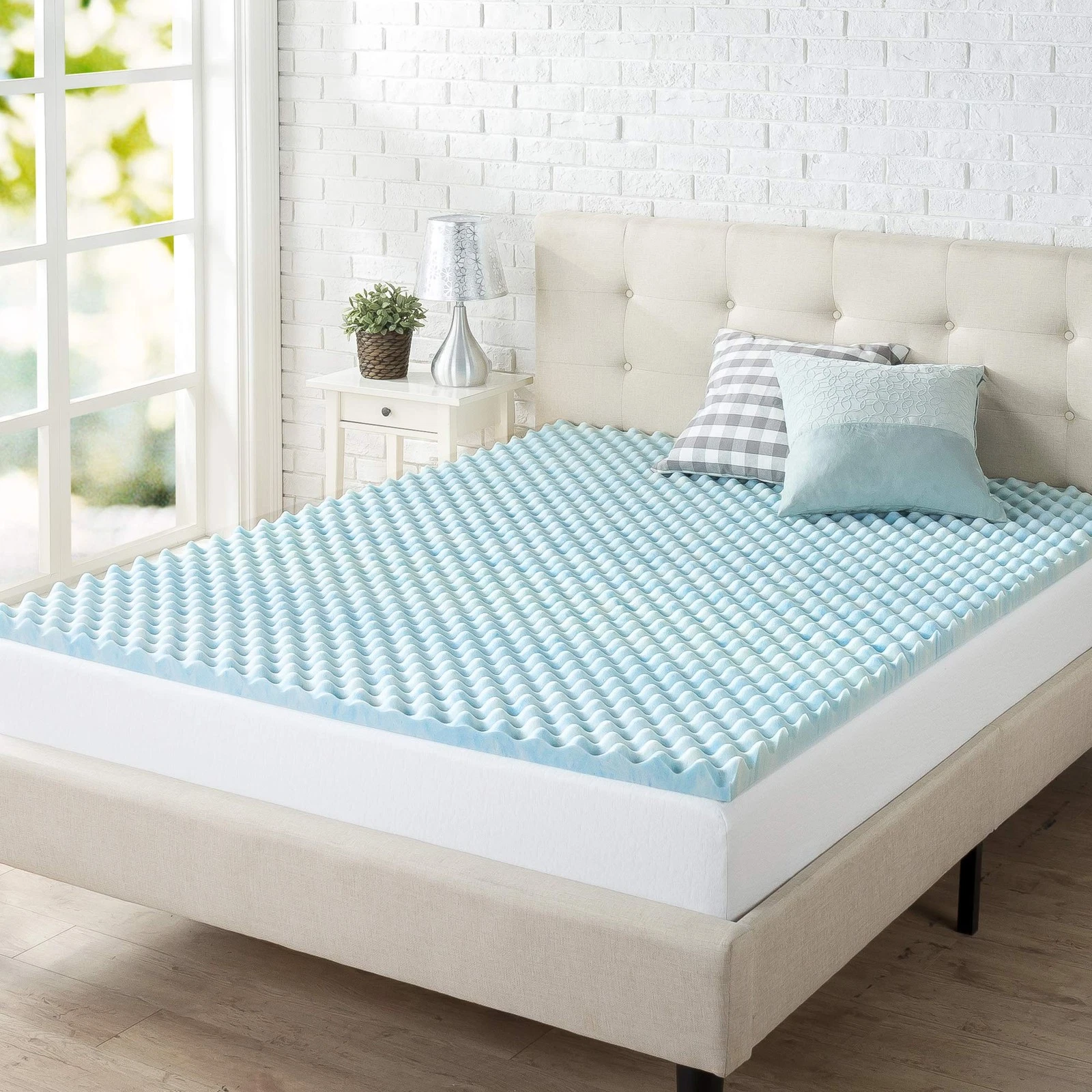 ZINUS 1.5/2/3/4" SWIRL GEL COOLING MEMORY FOAM MATTRESS TOPPER FULL - LIGHT BLUE