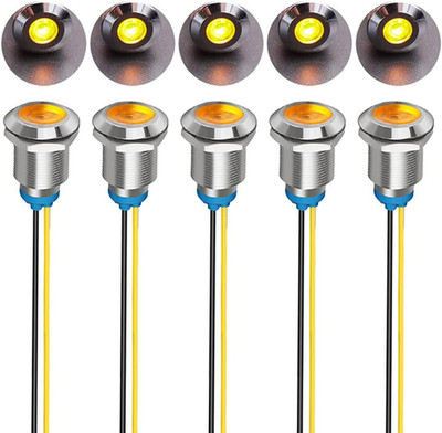 5Pcs 12Mm LED Metal Indicator Light 110V-220VAC Waterproof Signal Lamp (Yellow)