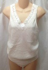 CHRISTIAN DIOR 70s Linen Lace, Cotton Bottom Teddy Romper Leotard Bodysuit S
