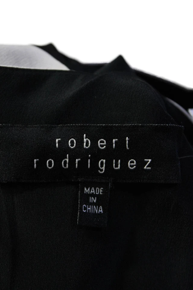 Blusa plisada con estampado floral negra blanca seda Robert Rodriguez para mujer talla 0 Foto 4 de 4