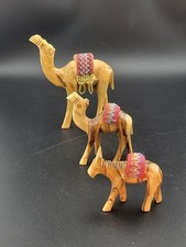 VTG Bethlehem Camel Olive Wood~Hand Carved  Figurines~Set of 3~2 Camels 1Donkey 