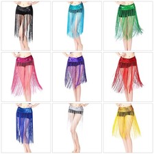 Sequins Waist Chain Tassels Hip Scarf Long Skirt Rave Party Belly Dance Costume