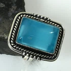 Blue Chalcedony Gemstone Handmade Ring Jewelry For Unisex US Size-7 AR 81789