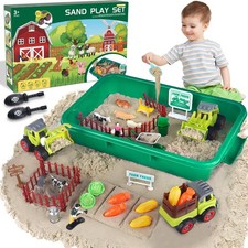 Farm Sensory Bin, Farm Sensory Kits with 2.2lbs Play Sand, 31pcs Animals Truc...