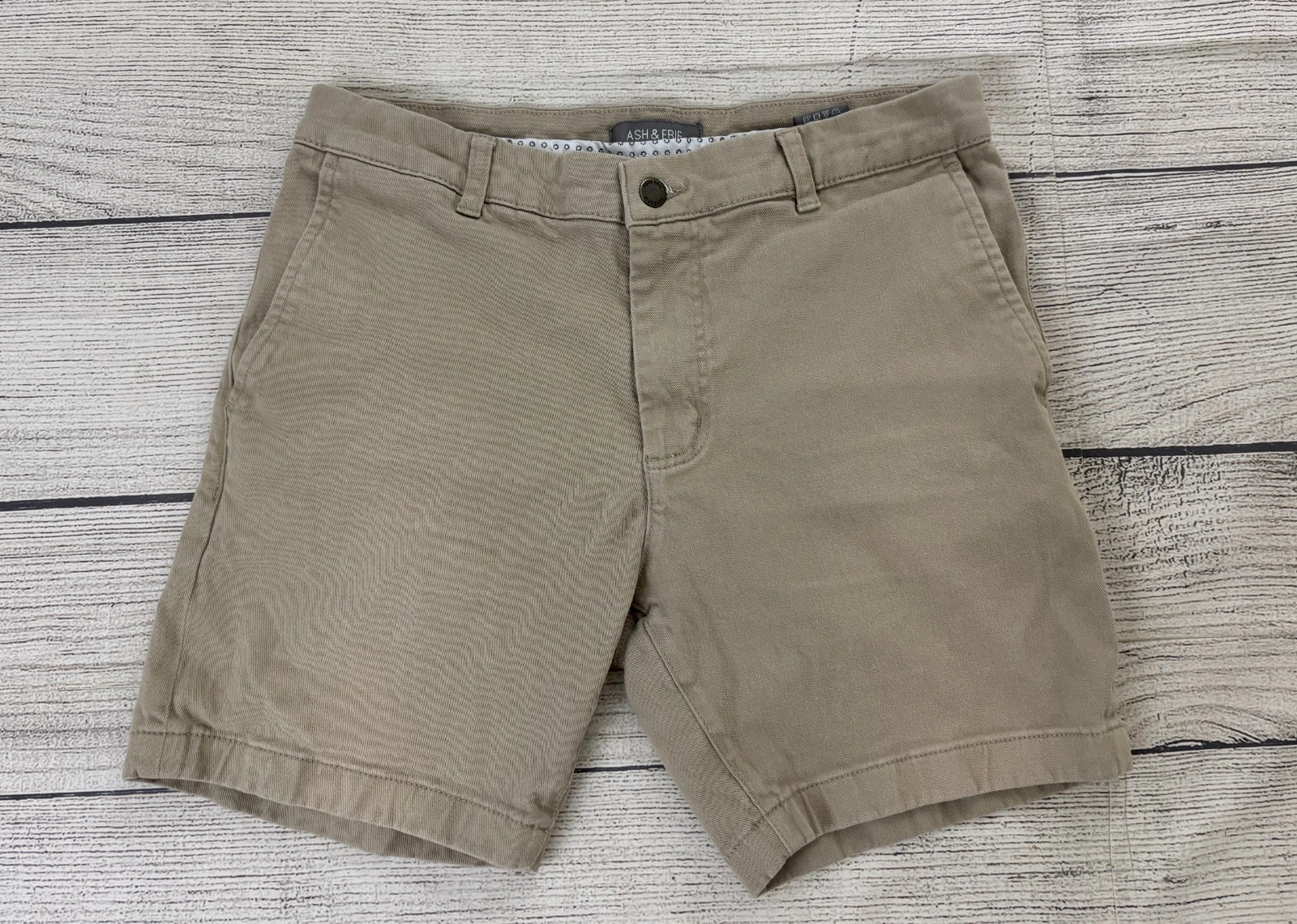 ASH & ERIE Mens Sz 32 Khaki Cotton Stretch Flat Front Casual Chino 6" Shorts