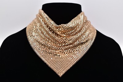 Rauf F Co Vintage Mesh Chainmail Bib Choker Necklace Gold Chunky Signed BinBD