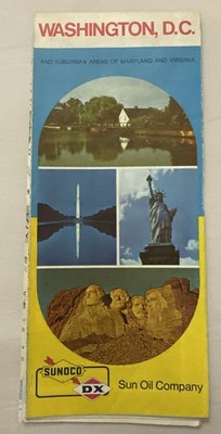 1970 s Sunoco DX Sun Oil Co Washington DC Travel Map Suburban Areas Maryland VA