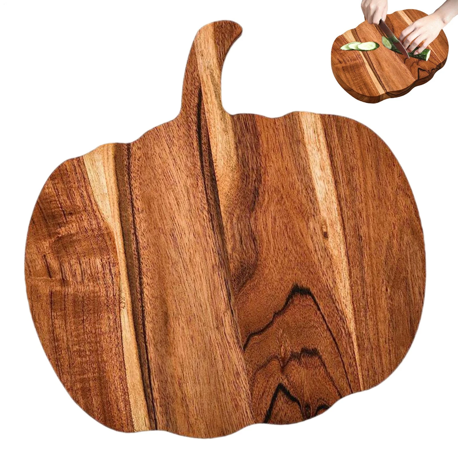 Cutting Chopping Board Pumpkin Shaped Wooden Serving Platter Kitchen Cooking