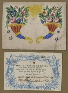 Christening letter godfather letter dated 1853 (Wehrsdorf) embossed print cornucopia