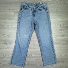 Zara Women Jeans High Rise Straight Leg Raw Hem Light Wash Blue Size 8