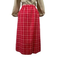 Vintage 80s Pendleton Womens 4 26" Silk Blend Pink White Plaid Skirt Pockets USA