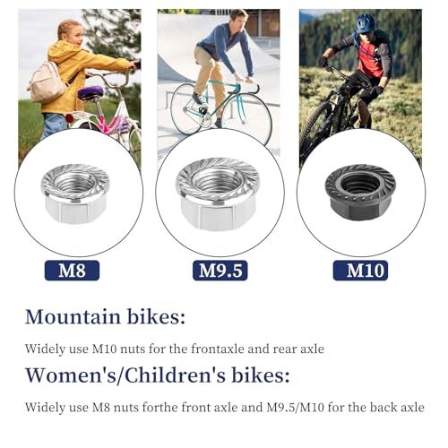 18 PCS Bicycle Axle Nuts with Safety Washers, M8 M9.5 M10 Bike Wheel Axle Nut, - Picture 5 of 6