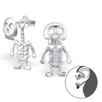 Beweglich! Skelett Kinder Ohrringe Damen Ohrstecker 925 Silber Wackel Halloween