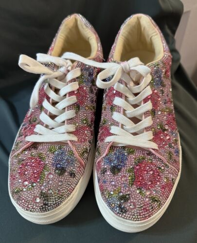 BETSEY JOHNSON Floral Beaded Sneakers SIDNY Sz 11M Multi-Color Rhinestone Bling! - Picture 2 of 11