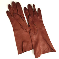 Vintage Kid Leather Womens Gloves Size 6.5 Brown Unlined 10   6 1/2 France