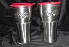 Vintage Coca Cola COKE Drinking Travel Tumbler Cup Insulated Metal  7 1/4" w/lid
