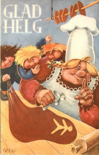 Swedish Ogres Vintage Fantasy Postcard Geerd Giant Ogre Makes Gingerbread Men Glad ...
