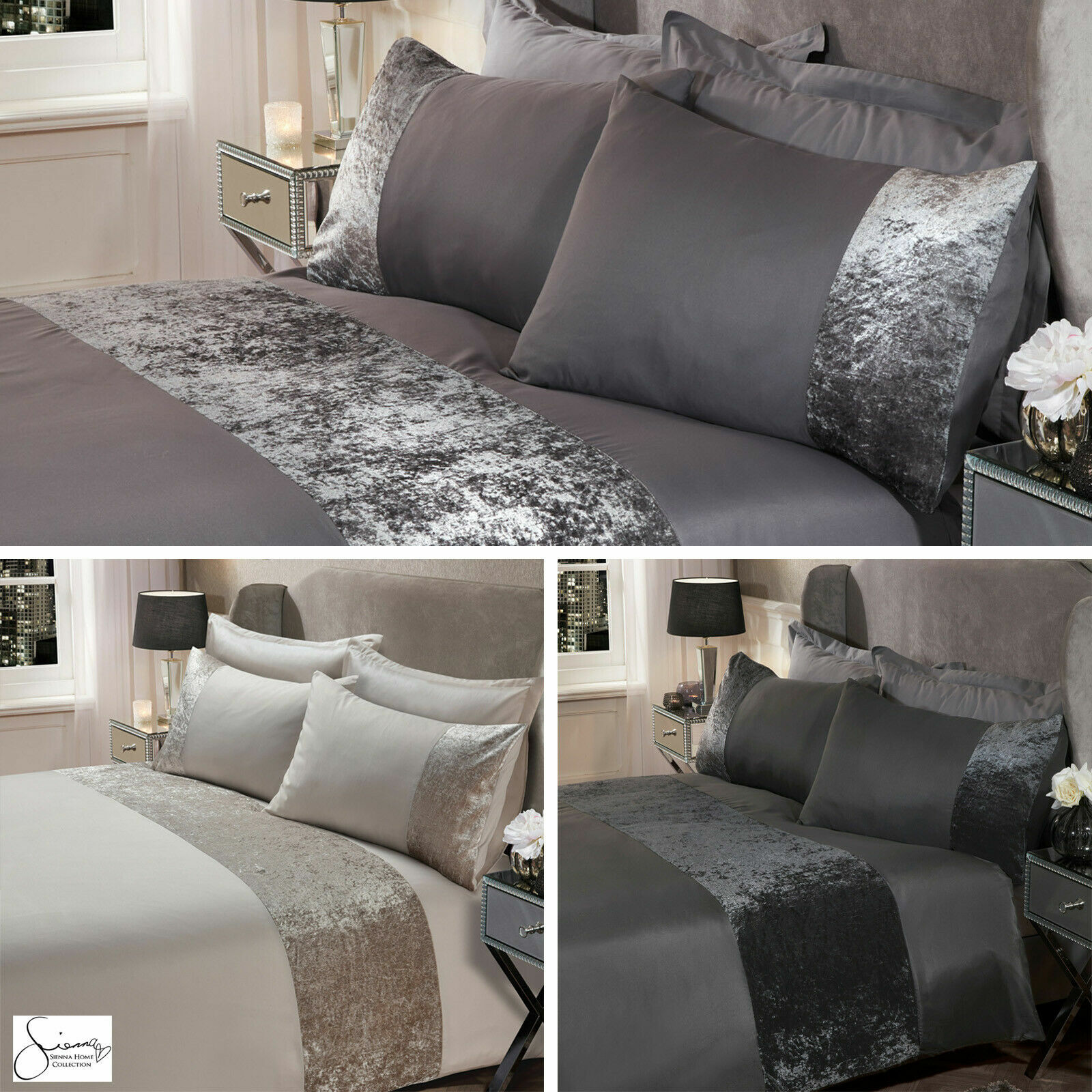 Sienna Crushed Velvet Panel Duvet Cover with Pillow Case Bedding Set
