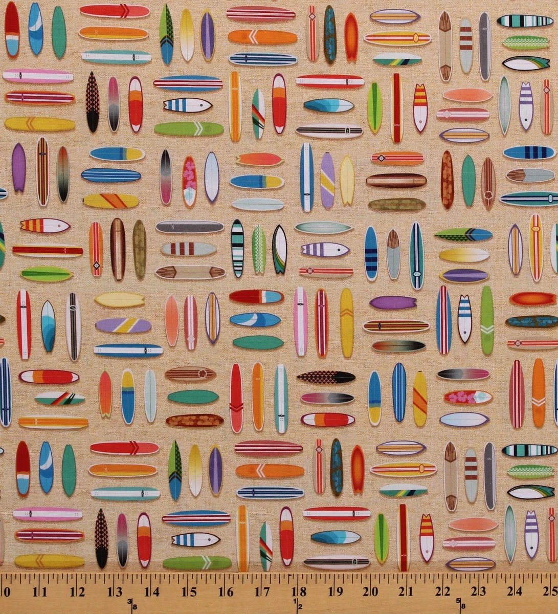 Cotton Surfing Life Beach Ocean Surfboards Fabric Print by the