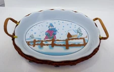 Spinnaker Snowman Serving Dish With Basket And Holiday Charms 9"