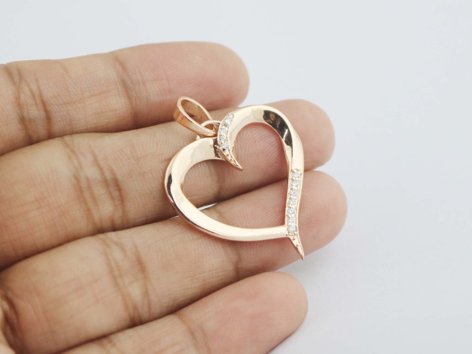 18k Solid Rose Gold Real Diamond Heart Pendant Jewelry For Anniversary
