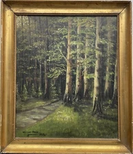 Impressionist Sunny Forest Landscape with Path Oil Painting 1919 