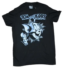 Tom & Jerry Adult New T-Shirt - Blue Gray Coy Jerry Big Headed Tom